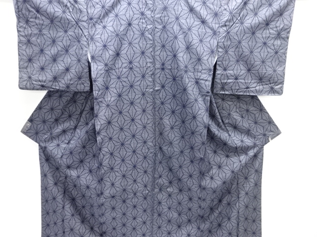 アンティーク　麻の葉模様織り出し十日町紬着物